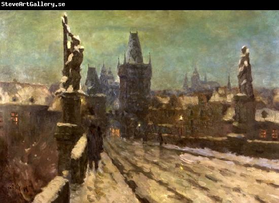 Stanislav Feikl Painting Winter on the Charles bridge